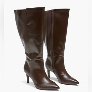 Dream Cloud Faux-Leather Pointed-Toe Tall Boot Extra Wide Calf Brown Lane Bryant
